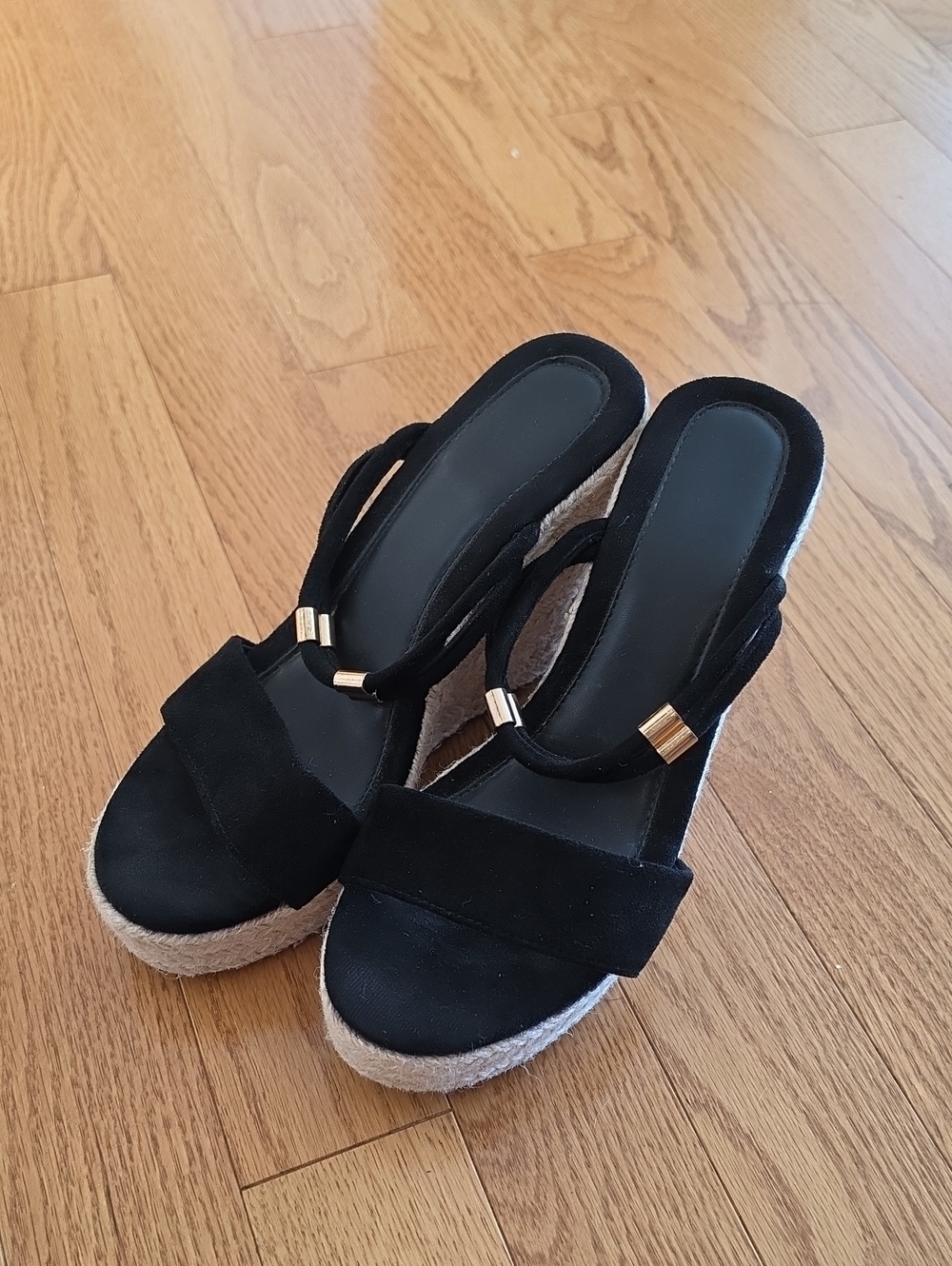 Black Suede Platform Wedges Sandals - Women's